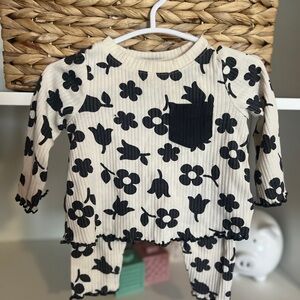 Black and White Floral Baby Outfit